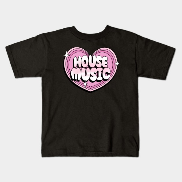 HOUSE MUSIC - Y2K Heart (pink) Kids T-Shirt by DISCOTHREADZ 